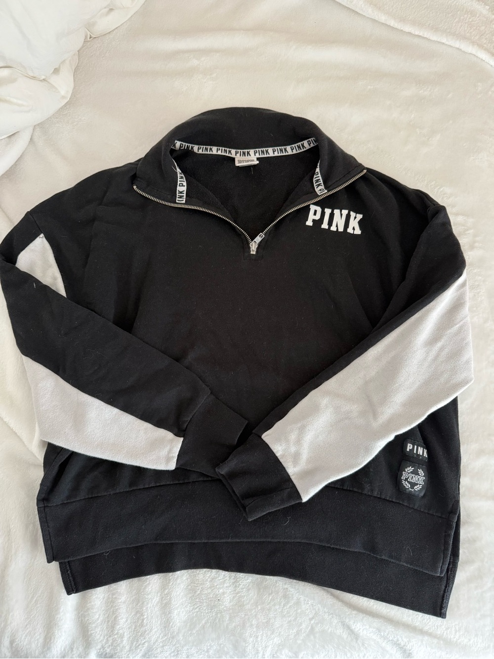 Victoria's Secret PINK Black Sweater with Light Gray Sleeve Panels